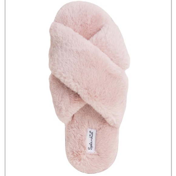 Splendid Light Pink Fuzzy Faux Fur Cross Slide Slippers Women Size M/L 9.5-10.5 - Picture 1 of 13